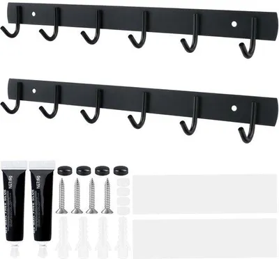 Obrázek produktu pro Nástěnný držák se 6 háčky, černý, 32 cm