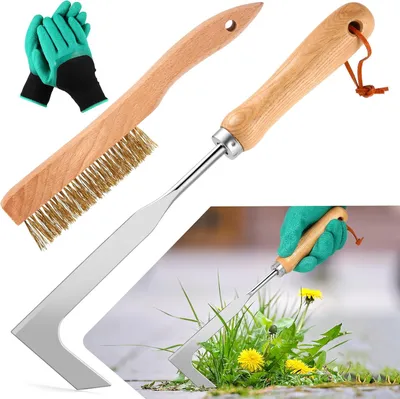 Produktbild von Set von 2 Handwerklichen Unkrautentfernern, Ergonomischer Holzgriff, Gartenhandschuhe, für Garten