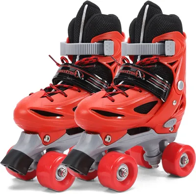 Produktbild von Schlittschuhe Kinder-Rollschuhe, verstellbare Größe, zweireihige Vierrad-Rollschuhe, zweireihige Einzelschuhe, Rot, M-Größe