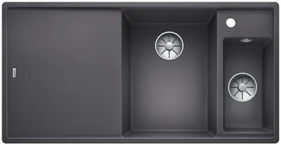 Produktbild von BLANCO AXIA III 6 S, SILGRANIT® PuraDur®, felsgrau, Becken rechts, mit Ablauffernbedienung, inkl. Glasschneidbrett