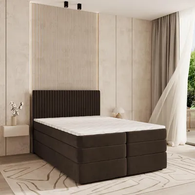 Produktbild von Masseno Boxspringbett FELBIO 160x200 cm Komplett-Set mit Bonell Matratze und Topper, Polsterbett mit Bettkästen -Braun, KRONOS 06