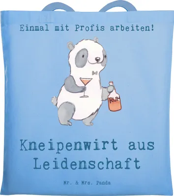 Produktbild von Mr. & Mrs. Panda totebag Kneipenwirt Leidenschaft - Sky Blue - Geschenk, Jutebeutel, Bar, Laptoptasche, Spruch, Tasche, Eröffnung, Shopping, Kneipe, Schultasche, Tote Bag