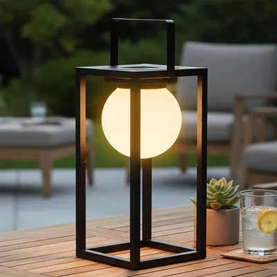 Image de 3.07 Lanterne solaire sphérique - env. 30 x 15 x 15 cm - Lampe de jardin en plastique, couleur noire