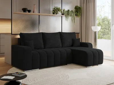 Produktbild von MKS MEBLE Sofa mit Schlaffunktion - Ecksofa mit Schlaffunktion und Bettkasten - Sofa 3 Sitzer - Schlafsofa - Couch - Schlafsofa mit Bettkasten - Kirasso L - Schwarz Boucle