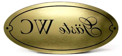 Produktbild von Türschild für Gäste-WC aus Kunststoff in Gold und Silber, oval, selbstklebend, wetterfest, Vintage-Design, 15 x 7 cm