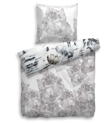 Produktbild von Heckett & Lane Renforcé Bettwäsche Kamala HnL Wende 100% Baumwolle Reißverschluss Bettbezug Kissenbezug Bettgarnitur Bettzeug 155x220 cm Grau