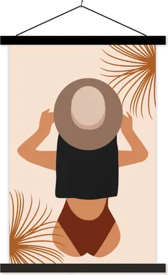 Produktbild von MuchoWow® Textilposter Sommer - Hut - Laub 40x60 cm mit schwarzem Rahmen - Wanddekorationen