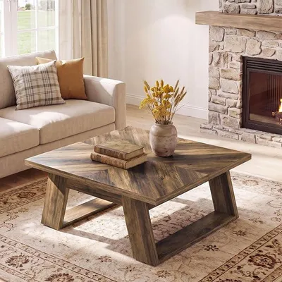 Imagen del producto de Mesa de centro cuadrada, 100x100 cm, estilo rústico, madera