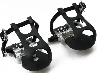 Produktbild von Silberne Fahrradpedale mit Kunststoff-Pedalhaken & Nylonriemen