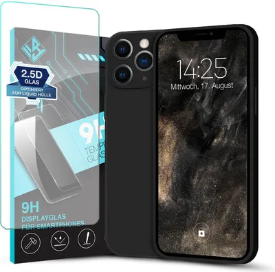 Produktbild von Hülle für Apple iPhone 11 Pro Max mit 9H Displayglas Displayschutz Plus Case Cover Bumper Silikon Softgrip Schutzhülle Farbe: Schwarz