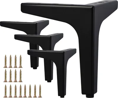 Produktbild von schwarze Metallbeine – 10 cm – Schrauben + Bodenschoner – DIY-Sofa/Sessel/Tisch