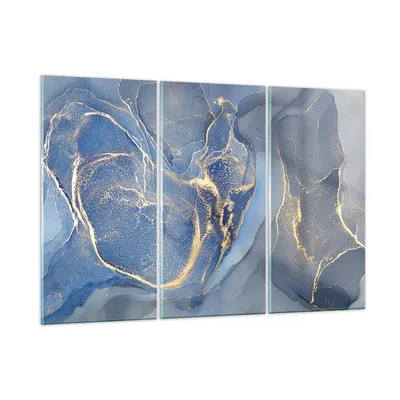 Produktbild von Bilder auf glas - 3 Teile - Gold Blau Farbe - 165x110cm - Glasbilder - Wandbilder - Bilder - zum Aufhängen bereit - Wanddekoration aus Glas - Glas Bilder - Wandbild auf Glas - GCE165x110-5029