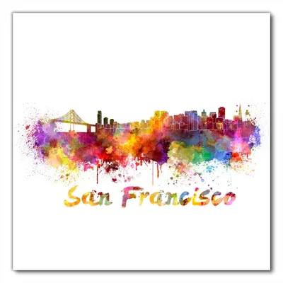 Produktbild von Wallario selbstklebende Möbelfolie/ Tischdecke für Innen und Außen, Größe: 80 x 80 cm - Städte als Aquarell - Skyline von San Francisco