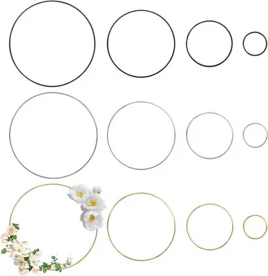 Immagine prodotto di Anelli decorativi circolari in metallo - Set da 12 - 5/10/15/20 cm - Nero, oro, argento - Acchiappasogni - Decorazioni da appendere