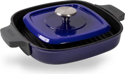 Produktbild von WOLL Grillpfanne aus Gusseisen WOLL 24 x 24 cm blau + Steakpresse