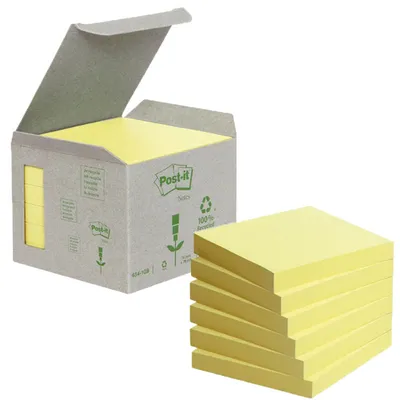 Produktbild von 6xPost-it Haftnotizen Recycling, 76 x 76 mm, gelb