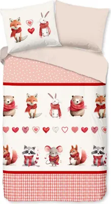 Produktbild von Guten Morgen KinderBettbezug "Tiere mit Halstuch" - Rot - (140x200/220 cm) - Baumwolle 100% Flanell