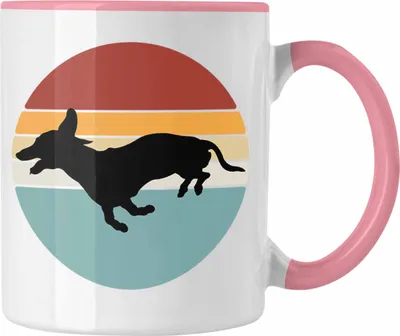 Produktbild von Trendation - Dackel Tasse Geschenke Dachshund Rauhaardackel Lustig Vintage Silhouette (Rosa)