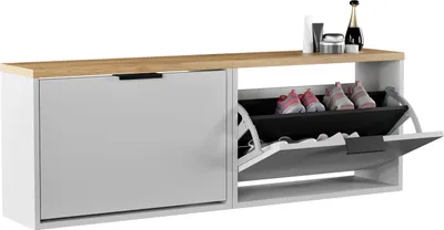 Produktbild von Planetmöbel Schuhschrank schmal 2 x 1 Klappe Schuhregal mit 2 Ablagen, weiß grau