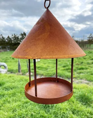 Produktbild von Vogelhaus rund 32x25cm zum Aufhängen Meisenknödel zum Beleuchten Windlicht Teelicht Futterhaus Edelrost Gartendeko Metall Rost