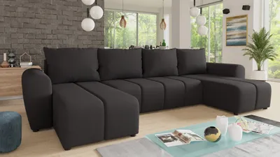 Produktbild von Wohnlandschaft Cleo U mit Schlaffunktion - U-Form Couch, Ecksofa mit Bettkasten, Couchgranitur mit Bettfunktion, Polsterecke, Big Sofa (Schwarz (Soro 100))