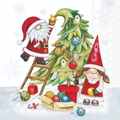 Produktbild von RP 20 Servietten Gonks decorating Tree - Wichtel dekorieren Weihnachtsbaum 33x33cm