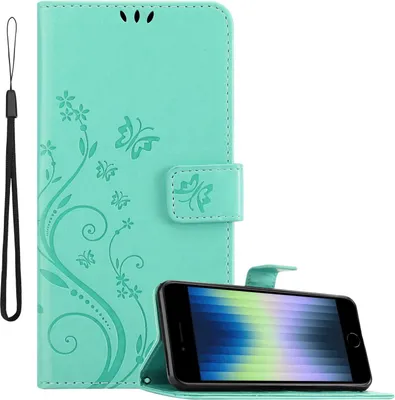 Image de Cadorabo Housse pour Apple iPhone SE4 Housse en FLORAL TURQUOISE Housse de protection au design floral avec fermeture magnétique, fonction de rangement et porte-cartes Book Case Cover