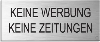 Produktbild von Schild Aufkleber -  Keine Werbung  Keine Zeitungen  - Aluminium Vollmaterial -  Edelstahloptik 60x25 mm - selbstklebend
