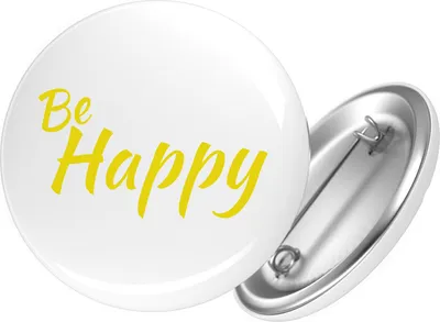 Produktbild von Huuraa Button Be Happy Schriftzug 59mm rund mit Sicherheitsnadel Ansteckbutton Geschenkidee