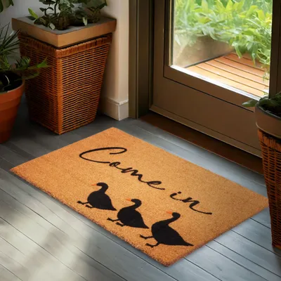 Zdjęcie produktu dla BRUBAKER Wycieraczka Come In z gęsią - 45x75 cm kokosowa mata przeciwpyłowa - Odporna na warunki atmosferyczne i antypoślizgowa - Brązowa
