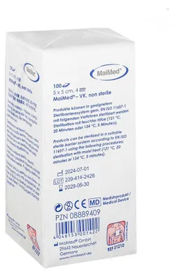 Produktbild von 20x MaiMed-VK-unsteril 5x5cm 4-f., 100 St./Papiertüte | Packung (100 Stück)