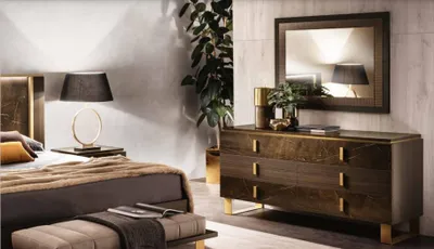 Produktbild von Bett Nachttisch Kommode 4 tlg. Schlafzimmer Set Design Modern Luxus Betten