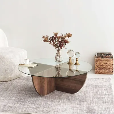 Produktbild von Skye Decor, Lily - Walnut, Couchtische, Nussbaum, Glas, 90 x 30 x 90 cm