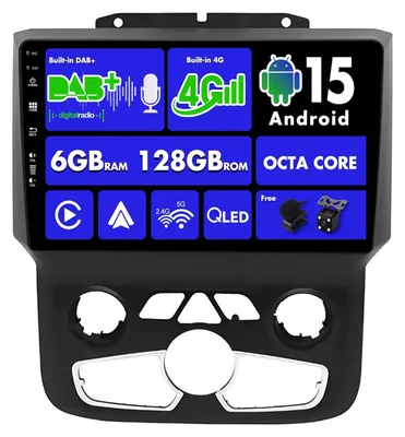 Obrázok produktu pre Android 15 autorádio, 9 palcov, pre vozidlá DODGE RAM 1500, 2500, 5500 (ročníky 2013-2019) - s podporou 4G LTE, DAB, CarPlay a Android Auto
