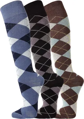 Produktbild von TippTexx 24 3 Paar Reiter Kniestrümpfe, Reitstrümpfe im Karo Muster, Jeans/Anthrazit/Ozean, Größe 35-38