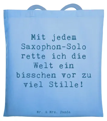 Produktbild von Mr. & Mrs. Panda Tote Bag Spruch Saxophon Magie - Sky Blue - Geschenk, Musiker, Shopping Tasche, Saxophonist, Schultasche, Lernen, einkaufstasche baumwolle, Blues, Solo