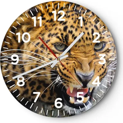 Produktbild von Wanduhr - Rund - Glasuhr - Leopard tier savanne afrika - 40x40cm - Schleichendes Uhrwerk - Lautlos - zum Aufhängen bereit - Dekoration Modern - Wanddekoration aus Glas - C4AR40x40-2728