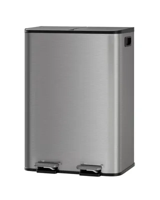 Produktbild von Mülleimer aus Edelstahl Mülltrennsystem 2 Fächer geruchsneutraler Mülleimer mit Deckel Doppelabfalleimer für zu Hause Küche grau 30 L