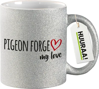Produktbild von Huuraa Glitzertasse Pigeon Forge my love 330ml Silber Keramik Kaffeebecher Geschenkidee