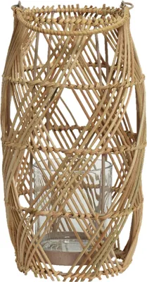 Produktbild von Windlicht - Braun - Rattan - 18 x 35 cm - mit Glaseinsatz