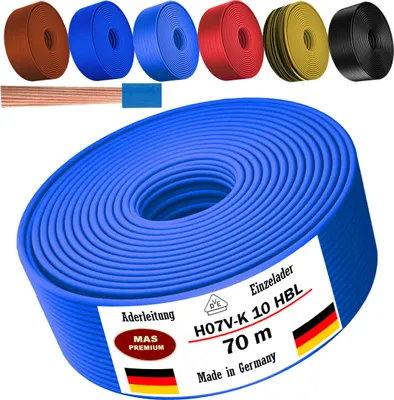 Image de Câble d'alimentation de 70 mètres, type H07 V-K, HBL, 1 x 10 mm², de couleur bleu clair, monoconducteur, flexible