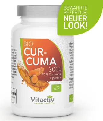 Produktbild von CURCUMA 3000, hochdosierte Kurkuma Kapseln, mit Piperin, sehr gute Bioverfügbarkeit, 95% Curcumin-Gehalt (3000 mg Pulver) - Nahrungsergänzungsmittel Variante: Einzeldose