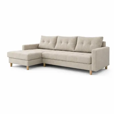 Zdjęcie produktu dla Sofa narożne ARCTIC w kolorze beżowym, obita tkaniną MALMO, wymiary: 222 x 90 x 140 cm. Nowoczesna sofa z funkcją łóżka i pojemnikiem na pościel, Obraz wygenerowany przez AI