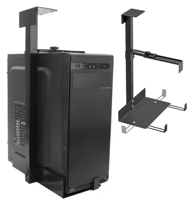 Image de Support réglable pour ordinateur sous le bureau, support robuste pour boîtier d'ordinateur, noir