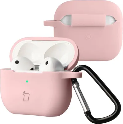 Produktbild von Silikonhülle mit Karabiner für AirPods 3, Bizon Case Headphone Silicone, Hellrosa