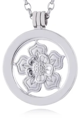 Produktbild von Morella Damen Halskette 70 cm Edelstahl mit Amulett und Coin 33 mm Lotusblume silber in Schmuckbeutel