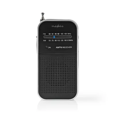 Produktbild von Nedis FM-Radio - Tragbare Ausführung - AM / FM - Batteriebetrieben - Analog - 1.5 W - Scharz-weiß Monitor - Kopfhörerausgang - IP20 - Aluminium / Schwarz