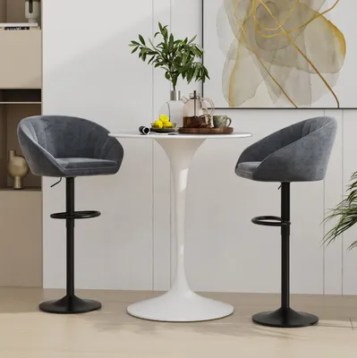 Produktbild von Barhocker 8er Set,Küchenstuhl aus Samt ,Gepolsterter Barstuhl mit Armlehnen,Drehbar Tresenhocker für Küche/Hausbar 54x35x80-101cm Grau