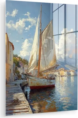 Produktbild von MuchoWow Glasbilder - Bilder auf Wandbild - Foto auf Glas Segelschiff - Häuser - Kai - Meer 30x40 cm Wanddekoration aus Glas - Acrylglasbild - Acrylbilder - Wohnzimmer - Fotos