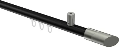 Produktbild von Interdeco Innenlaufstange / Gardinenstange mit Innenlauf Schwarz / Edelstahl-Optik, Typ Sonius Verano (Schräge Bicolor) Deckenmontage, 20 mm Ø 1-läufig, 160 cm